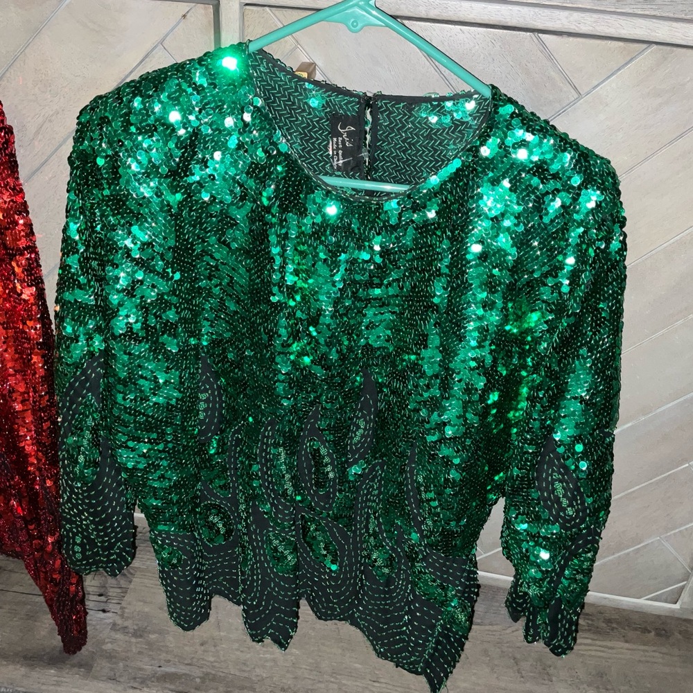 Green Christmas Sequin Women's Top